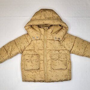 Zara Yellow PUFFER COAT jacket Sz 3-4 years girls hood long sleeves Outerwear